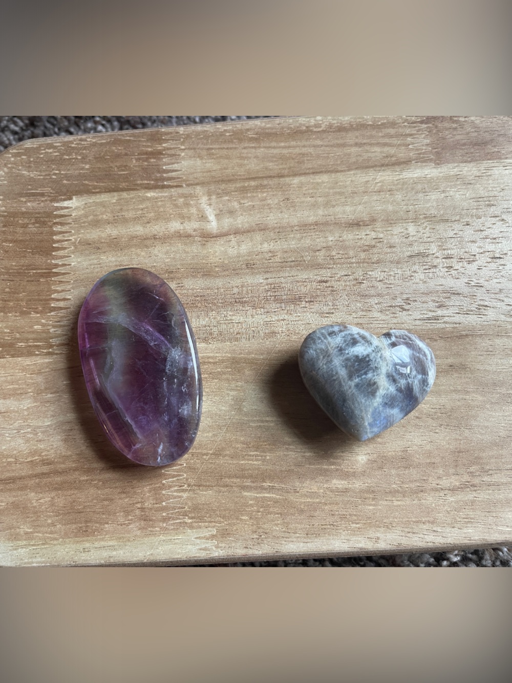 Fluorite Palm Stone and Moonstone Heart Palm Stone Duo